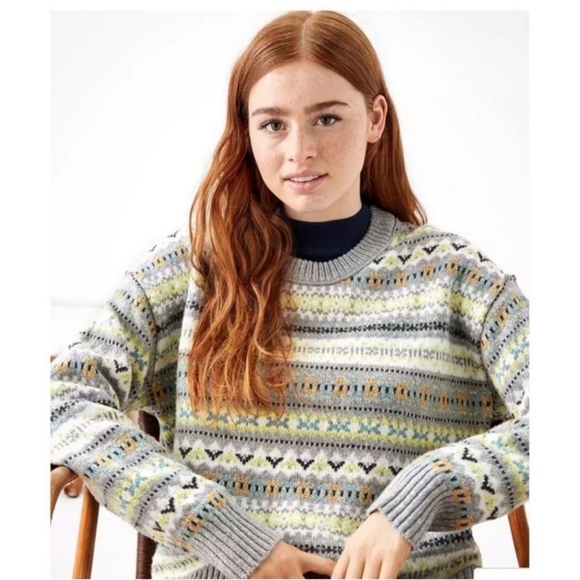 American Eagle Outfitters Sweater Fair Isle Stripe Rib Knit Clasic Size Small - Picture 1 of 17